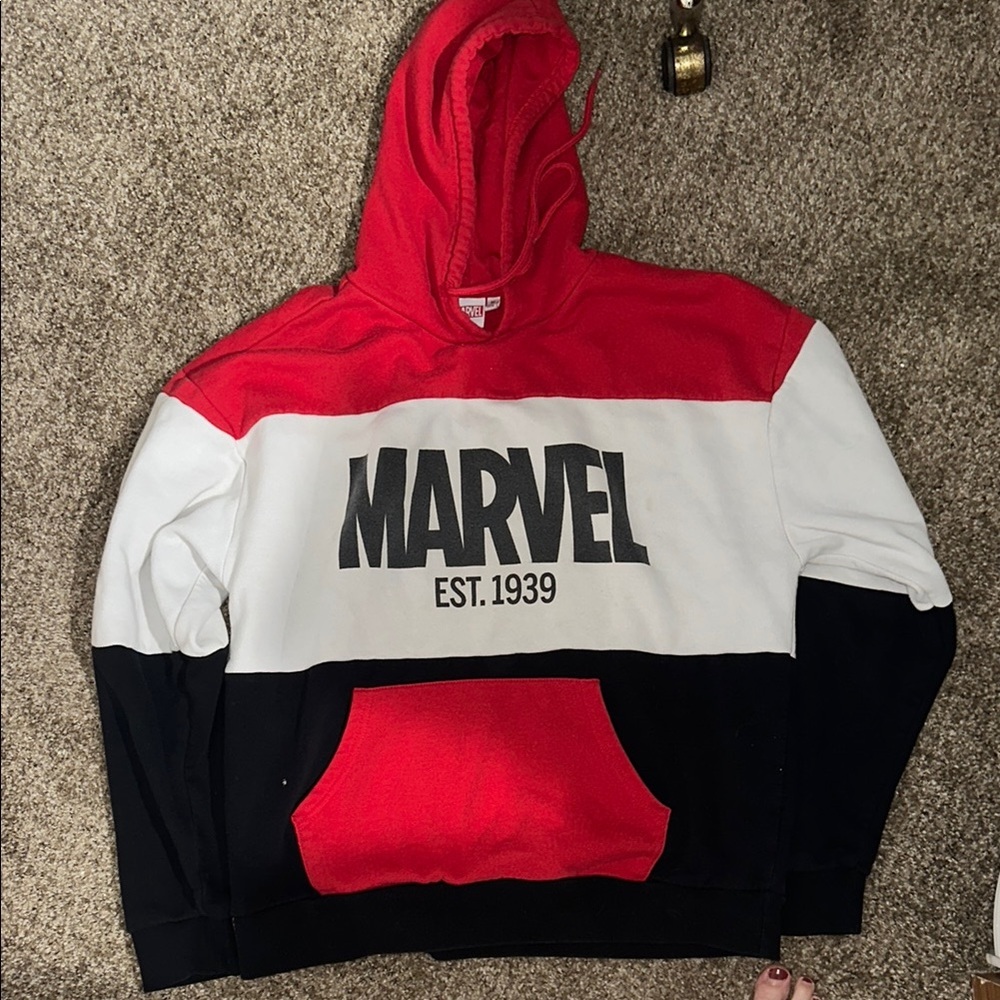 Marvel Red and White Hoodie Bold Color Block Design
